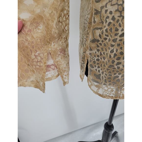 Sheer Gold Leopard Print Top Sequin Party Holiday Layering Indie Sleaze Size S - Picture 5 of 10